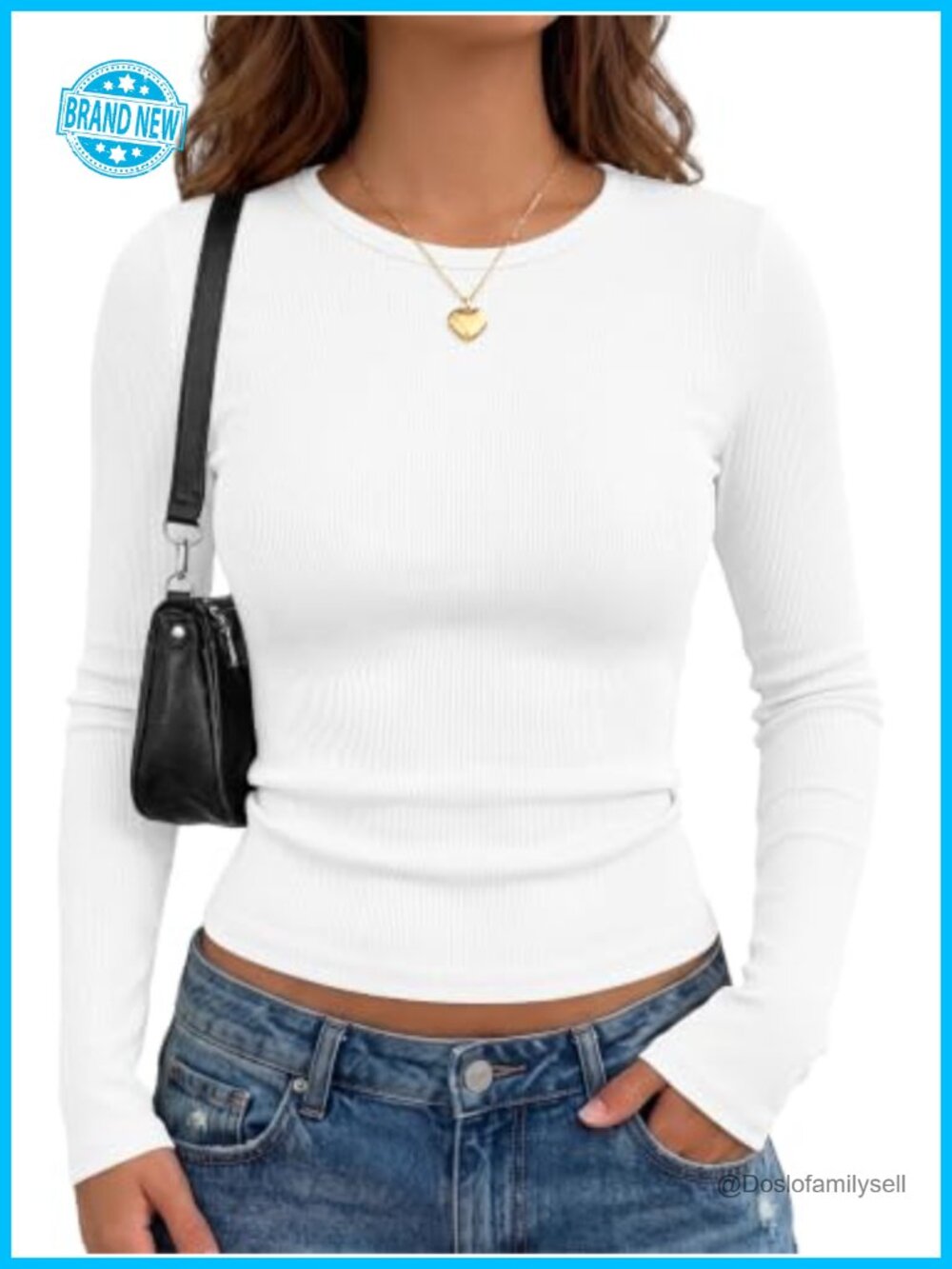 Ribbed Long Sleeve Crew Neck Fitted Top for Fall Work Casual